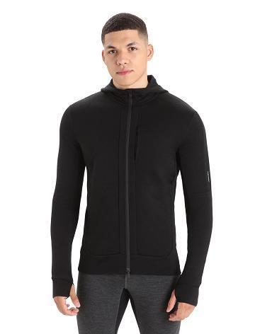 Black Icebreaker Merino Quantum III Long Sleeve Zip Men's Hoodie | AU 1270ZUTG